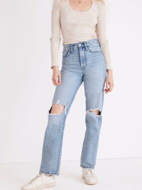 Madewell The Perfect Vintage Straight Jean Light Blue Distressed Women’s Size 29